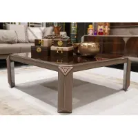 Casa Padrino Table basse de luxe Marron foncé / Gris / Cuivre - Table de salon carrée - Meubles de salon - Meubles de luxe - Meubles de salon de luxe - Qualité de luxe