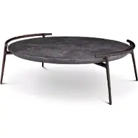 Casa Padrino Table basse de luxe Gris / Bronze Ø 106 x H. 35,5 cm - Table de salon en aluminium avec plateau en marbre - Meubles de salon - Meubles de luxe - Ameublement de salon - Qualité de luxe