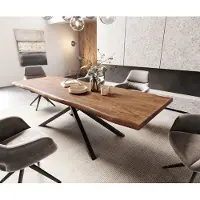 DELIFE Table à manger Edge 260x100 XL acacia marron cadre croisé rectangle noir Live-Edge