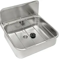 Kwc Bassin de vidange SIRIUS, en acier inoxydable V2A, dimensions 460x135x405 mm, à fixer au mur, avec tablette rabattable et éclaboussures intégrées, 1 pièce.