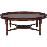 Casa Padrino Luxus Barock Couchtisch Dunkelbraun Ø 130 x H. 48 cm - Table de salon ronde en acajou avec verre miroir églomisé - Meubles de salon de style baroque