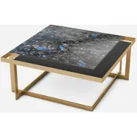 Casa Padrino Luxe Table basse Laiton / Bleu-Noir / Noir 93 x 93 x H. 40 cm - Table de salon moderne carrée avec plateau en granit & verre - Meubles de salon de luxe