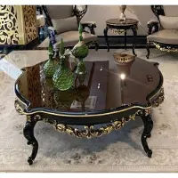 Casa Padrino Luxe Table basse Baroque Marron / Noir / Or - Table de salon somptueuse en bois massif de style baroque - Meubles de salon baroques - Nobles & Somptueux