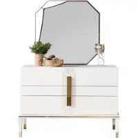 Casa Padrino Commode de chambre de luxe avec miroir mural Blanc / Or - Armoire moderne en bois massif avec miroir élégant - Meubles de chambre de luxe