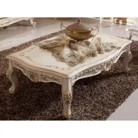 Casa Padrino Luxe Table basse baroque Blanc / Beige / Or - Table de salon somptueuse en bois massif de style baroque - Meubles de salon baroques - Noble & Somptueux
