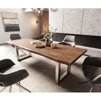DELIFE Table-à-manger Edge 260x100 XL acacia marron acier inoxydable large Live-Edge