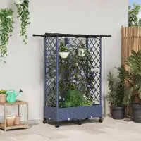 Prolenta Maison Exclusive - Jardinière surélevée avec treillis et toit, couleur gris, dimensions 124 x 40 x 127 cm, en plastique PP