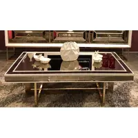 Casa Padrino Table basse de luxe Blanc / Or 120 x 80 x H. 43 cm - Table de salon avec plateau en verre et miroir - Meubles de salon de luxe