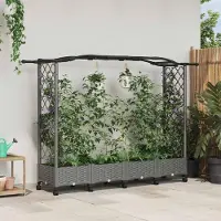 Prolenta Maison Exclusive - Jardinière surélevée avec treillis et toit, couleur gris clair, dimensions 207 x 40 x 129 cm, en polypropylène