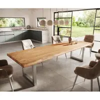 DELIFE Table-à-manger Edge 300x100 XL acacia nature acier inoxydable large Live-Edge