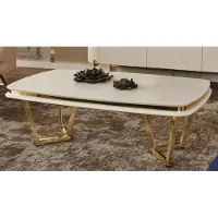 Casa Padrino Table basse de luxe Blanc / Or 120 x 70 x H. 40 cm - Table de salon rectangulaire - Meubles de salon de luxe