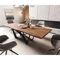 DELIFE Table à manger Edge 260x100 XL acacia marron Spider acier plat noir Live-Edge
