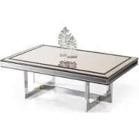 Casa Padrino Table basse de luxe Argent 120 x 80 x H. 43 cm - Table de salon avec plateau en verre et miroir - Meubles de salon de luxe