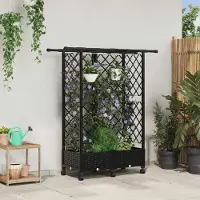 Prolenta Maison Exclusive - Jardinière surélevée avec treillis et toit, couleur noire, dimensions : 124 x 40 x 127 cm, matériau : polypropylène