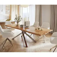 DELIFE Table à manger Edge 280x100 XL acacia nature cadre croisé rectangle acier inoxydable Live-Edge