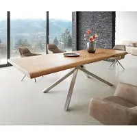 DELIFE Table à manger Edge 260x100 XL acacia nature cadre croisé rectangle acier inoxydable Live-Edge