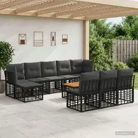 Prolenta Maison Exclusive - Ensemble de salon d'extérieur, 11 pièces, 10 places, noir et gris foncé