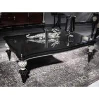 Casa Padrino Luxe Table basse baroque noir / argent - Table de salon en bois massif de style baroque fabriquée à la main - Meubles de salon baroques