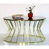 Casa Padrino Table basse design or / gris Ø 90 x H. 40 cm - Table de salon ronde avec plateau en verre - Meubles de salon de luxe