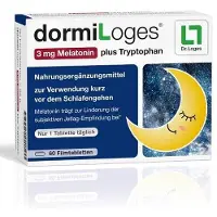 Dr. Loges + Co. GmbH Dormiloges 3 mg Mélatonine plus tryptophane Comprimés pelliculés. 60 pces