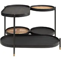 Casa Padrino Table basse de luxe Noir / Naturel / Laiton 82,8 x 83,5 x H. 53 cm - Mindiholz & Rattan Table de salon avec piètement acier - Meubles de salon - Meubles de luxe - Ameublement de luxe