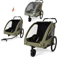 Besttoy Remorque vélo 2en1 - pour 2 enfants - vert