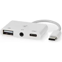Nedis Adaptateur multiport USB | USB 2.0 | USB-C mâle | USB-A femelle / USB-C femelle / 3,5 mm femelle | 480 Mbps | 0,10 m | Rond | Nickelé | PVC | Blanc | Boîte