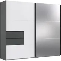 Wimex Armoire Palermo pour chambre à coucher, couleur et dimensions au choix, avec miroir, graphite / blanc, 250 x 65 x 216 cm