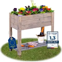 ITA bac surélevé en bois 80x37x78 cm - bac à plantes avec étagère & film intérieur - EU - directement du fabricant - bois de pin- bac à plantes bac à fleurs pour jardin balcon terrasse - gris