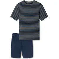 Schiesser Pyjama court 'Casual Essentials' bleu / gris / noir