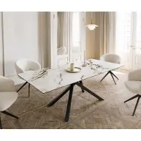 DELIFE Table à manger Edge 180-220x100 céramique Calacatta Luxe blanc-doré-gris cadre croisé rectangulaire noir extensible