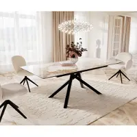 DELIFE Table à manger Edge 180-220x100 céramique Minas mélange blanc-beige cadre croisé rectangulaire noir extensible