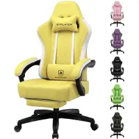 GTPLAYER Fauteuil gaming : fauteuil gaming ergonomique, fauteuil de bureau en similicuir, coussin d'assise à ressorts, accoudoirs reliés et repose-pieds, charge maximale 150 kg, JAUNE