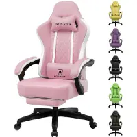 GTPLAYER Fauteuil gaming : fauteuil gaming ergonomique, fauteuil de bureau en similicuir, coussin d'assise à ressorts, accoudoirs reliés et repose-pieds, charge maximale 150 kg, ROSE