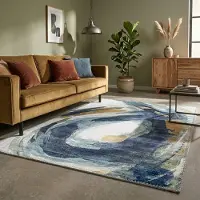 FRAAI Tapis moderne - Strong Brush Bleu/Jaune | 80x150 cm | Rectangulaire | Tissage plat
