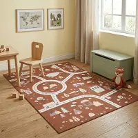 Little Olly Tapis voiture enfant - Rocky Ride Terracotta | 80x150 cm | Rectangulaire | Tissage plat
