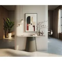 DELIFE Console Edge forme bateau 140x40 cm Céramique Laminam Travertino Bianco Creme-Weiß Conos Métal Effektfinish Titan