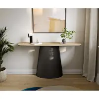 DELIFE Console Edge forme bateau 140x40 cm Céramique Laminam Sabbia Eichefarbig Conos Métal Noir