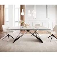 DELIFE Table à manger Edge 200x100 céramique Calacatta Luxe blanc-doré-gris cadre en V acier plat noir