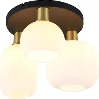 TRIO Plafonnier DIVA doré-blanc-noir, 3xE27x10W, verre, dimensions : 28x39x39 cm, IP20,