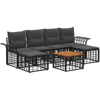 vidaXL Ensemble de canapés d'extérieur , 7 pièces, noir et gris foncé, polyester
