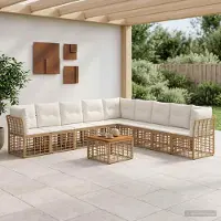 Prolenta Maison Exclusive - Ensemble de salon de jardin composé de 10 pièces. Polyester naturel et de couleur crème