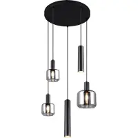 TRIO Suspension MATARO noire et chromée, 5 x E27 x 10 W, métal, dimensions : 150 x 40 x 40 cm, IP20,