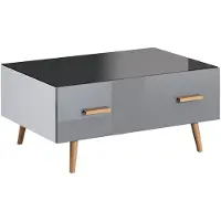 Feldmann-Wohnen Table basse Brillo, table de salon, 90x61 cm, verre teinté, noir, gris, laque brillante, blanc, chêne artisanal