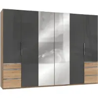 Fresh To Go Armoire de chambre à coucher Level 300 x 58 x 216 cm, chêne à lames, verre gris, miroir (18244)