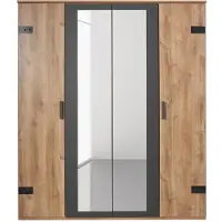 Wimex Armoire Malmö, armoire de chambre à coucher 180 cm, chêne planches, graphite, style industriel