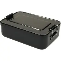 Elasto Boîte à goûter "Metallic" - Boîte à goûter robuste en aluminium avec couvercle amovible et étriers de serrage pratiques - Noir