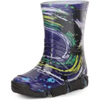 Ladeheid Enfants Filles Garçons Bottes en Caoutchouc Doublées Swk2020BW (Bleu marine modèle-35, 23/24)