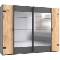 Wimex Armoire à portes battantes et coulissantes Stockholm, avec miroir, finition au choix : chêne planches / graphite