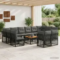 Prolenta Maison Exclusive - Ensemble de salon de jardin comprenant 13 pièces, pour 12 personnes, de couleur noire et gris foncé